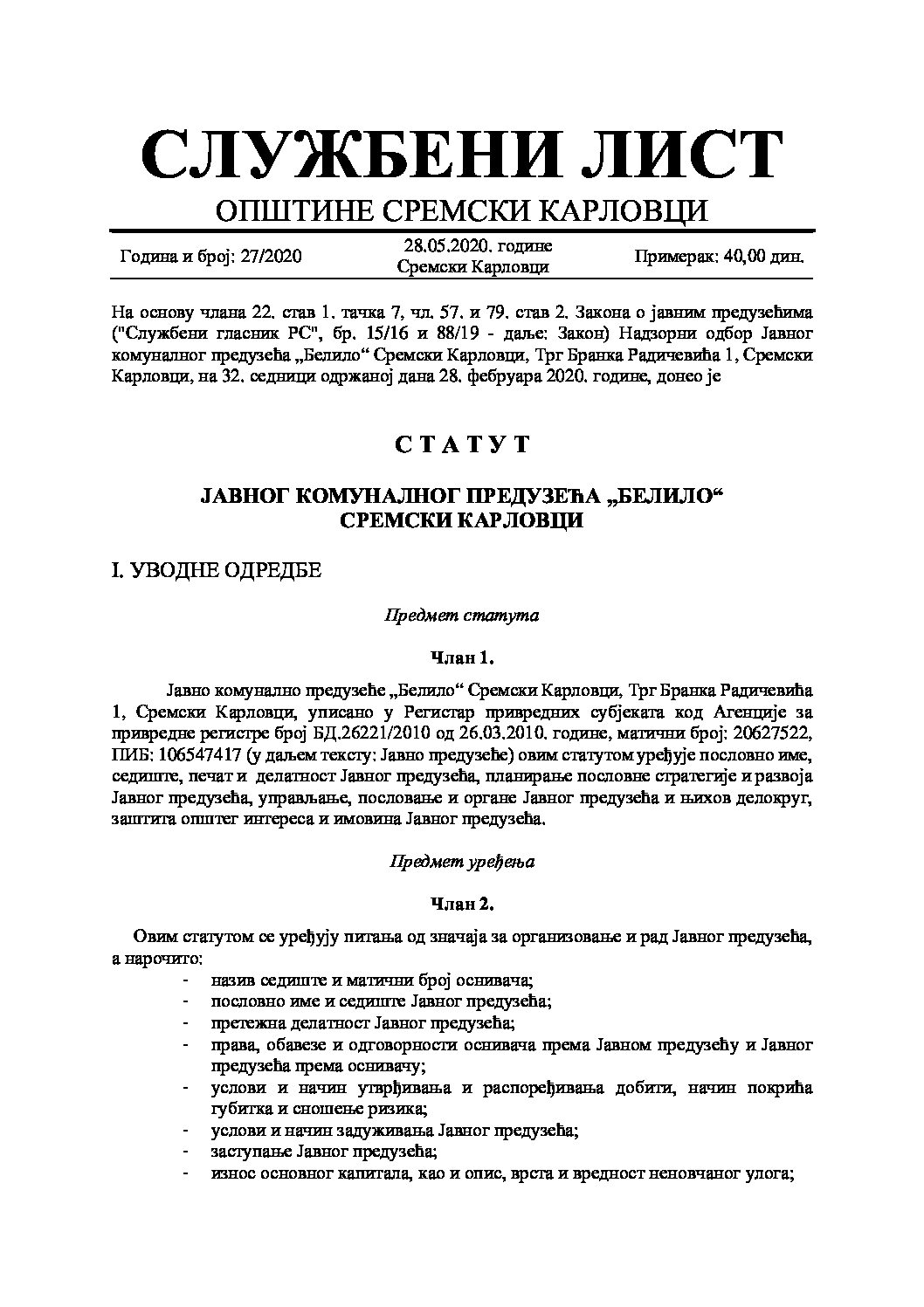 Sluzbeni list – 2020 – 27