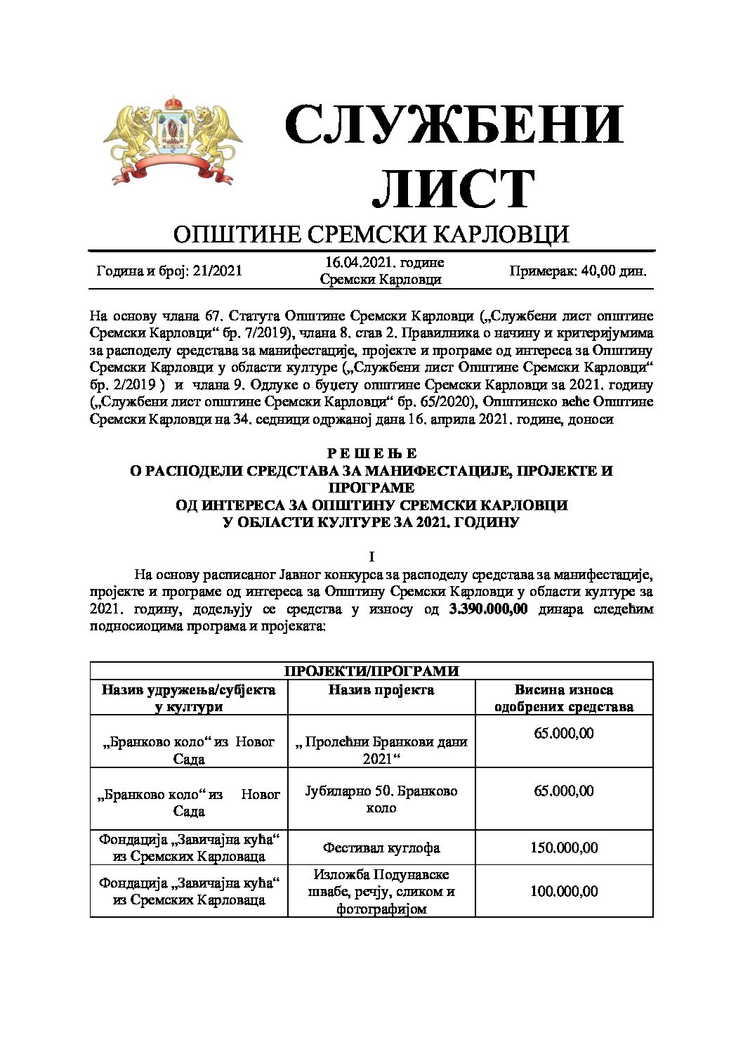 Sluzbeni list – 2021 – 21