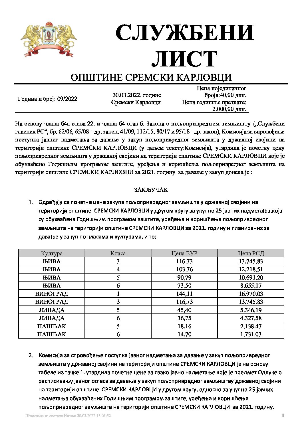 Sluzbeni list – 2022 – 09